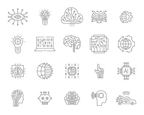 Artificial intelligence and machine learning line icon イラスト素材