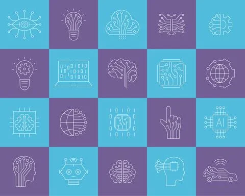 Artificial intelligence and machine learning line icon 스톡 일러스트