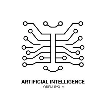 Artificial intelligence and machine learning line icon Stock Illustration