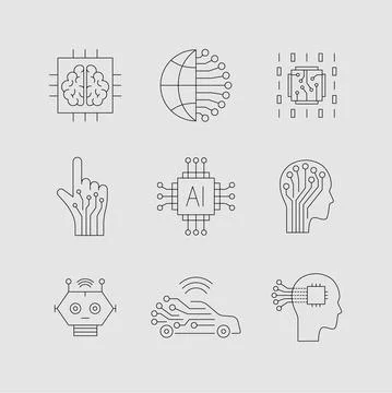 Artificial intelligence and machine learning line icon Illustrazione stock