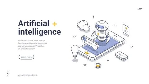Artificial intelligence and machine learning technology concept with robot da Stock Illustration