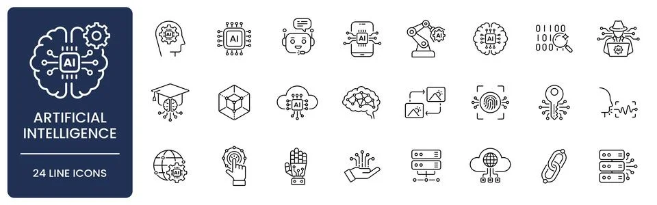 Artificial Intelligence and Machine Learning Line Icon Set with Editable Stroke. 스톡 일러스트