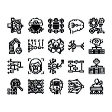 Artificial intelligence and machine learning technology icons set イラスト素材