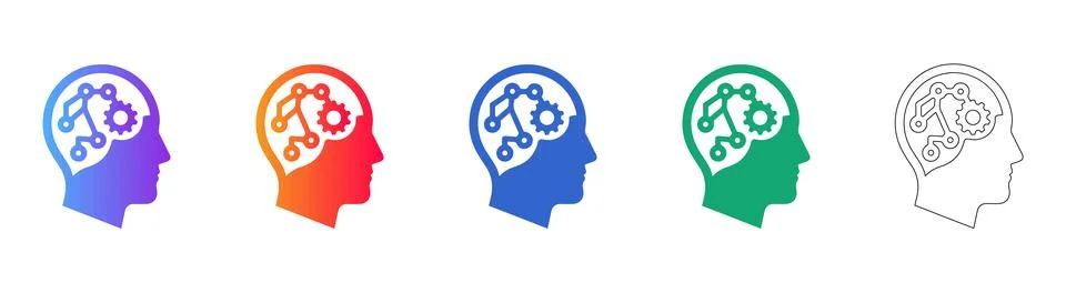 Artificial Intelligence and Machine Learning Brain Icons Illustrazione stock