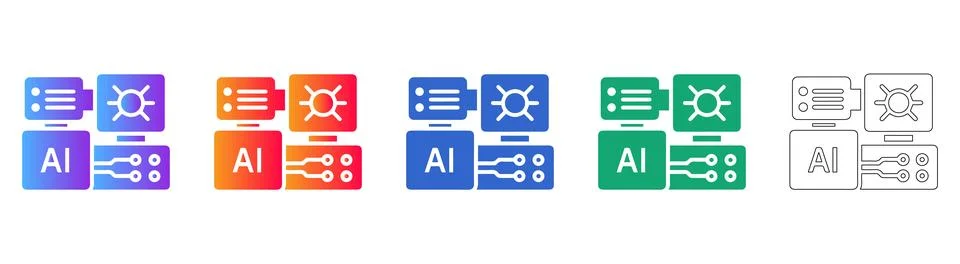 Artificial Intelligence and Machine Learning Icons Stock Illustration