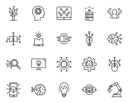 Artificial Intelligence And Machine Learning Line Icon Set 스톡 일러스트