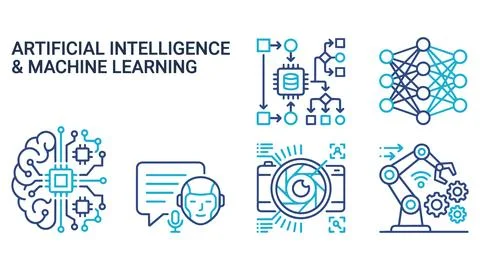 Artificial intelligence and machine learning vector icon collection Stock Illustration