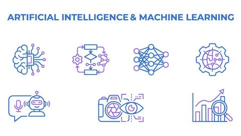Artificial intelligence and machine learning advanced technology icon colle.. Stock Illustration