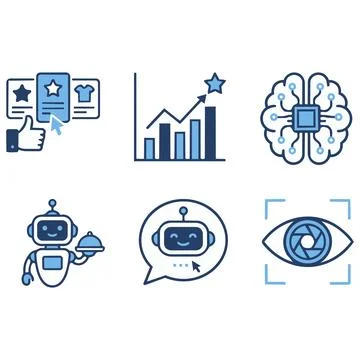 Artificial intelligence and machine learning technology icon set with learnin Stock Illustration