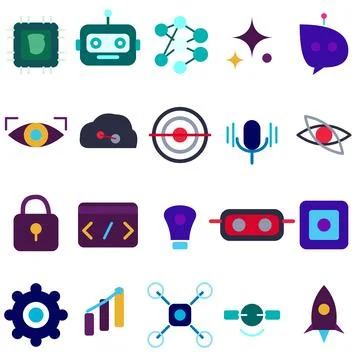 Artificial Intelligence and Machine Learning Technology Vector Icon Collection イラスト素材
