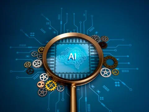 Artificial intelligence and machine learning concept with AI brain chip ico.. Foto stock