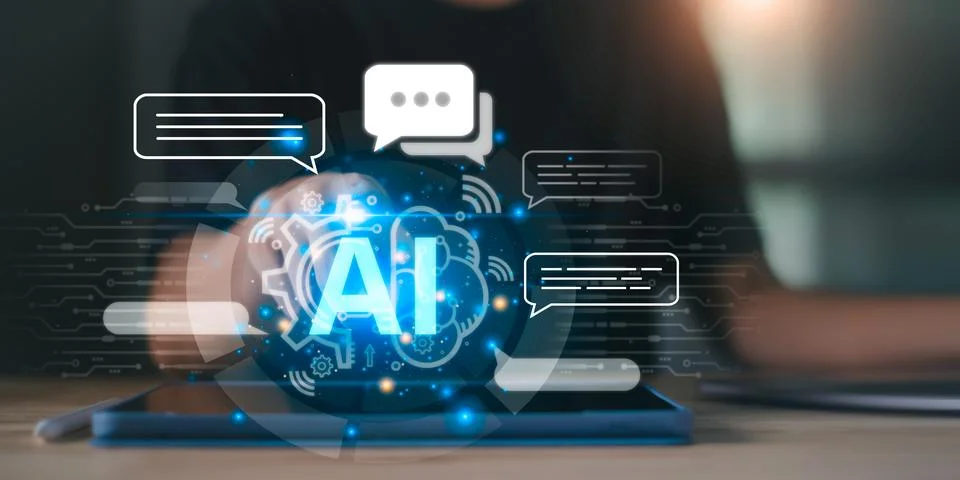 Artificial intelligence and machine learning concept with AI chatbot techno.. Stock Photos