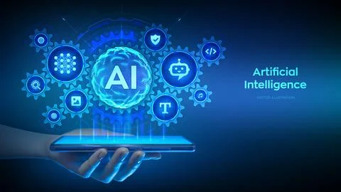 Artificial Intelligence and mobile technology concept. AI application. Sphere Stock Illustration
