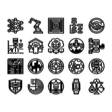 Artificial intelligence and modern technology icon set Stockillustratie