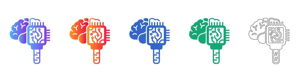 Artificial Intelligence and Neural Logic Icons Illustrazione stock