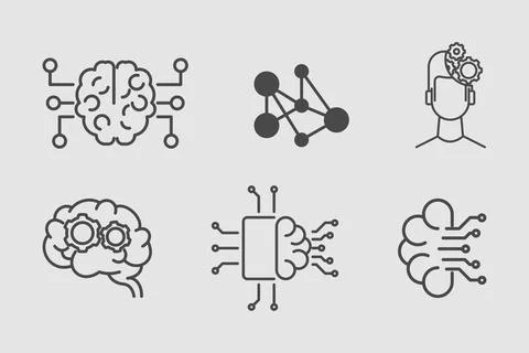 Artificial Intelligence and Neural Network icon set Stock Illustration