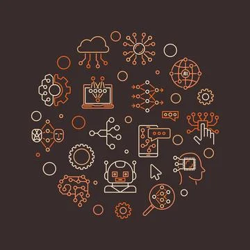 Artificial intelligence and Neural Network Technology line circle shaped ve.. Stock Illustration