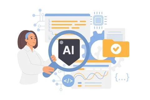 Artificial intelligence and neural networks control, search and coding check 库存插图