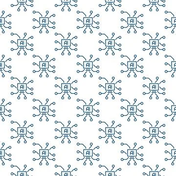 Artificial Intelligence and Personal Computer vector AI on PC Screen seamle.. イラスト素材