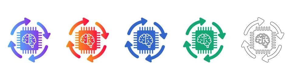 Artificial Intelligence and Processor Icons Set 스톡 일러스트