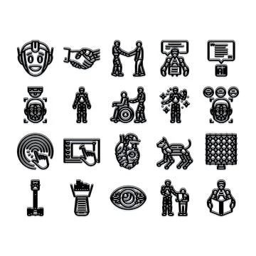 Artificial intelligence and robot technology icons collection Illustrazione stock