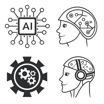 Artificial intelligence and robotics icon set illustration Stock Illustration