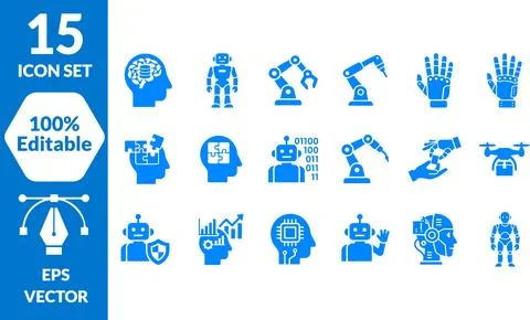 Artificial intelligence and robotics icons for digital automation and futur.. Stock Illustration
