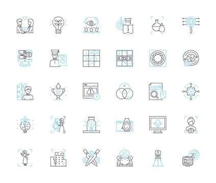 Artificial intelligence and robotics linear icons set. Automation, Neural Stock Illustration