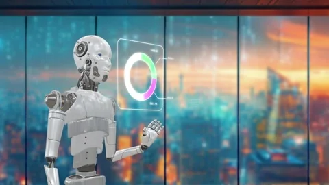 Artificial intelligence and robots transforming business analytics with automate 库存影片 285361373