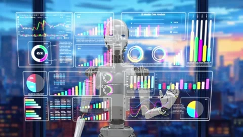Artificial intelligence and robots transforming business analytics with automate Video stock 285361380