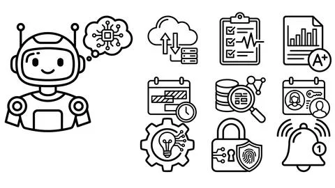 Artificial intelligence and smart technology data icons. イラスト素材