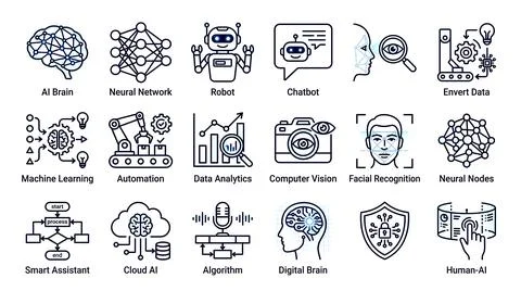 Artificial Intelligence and Technology Outline Icon Collection Stock-Illustration
