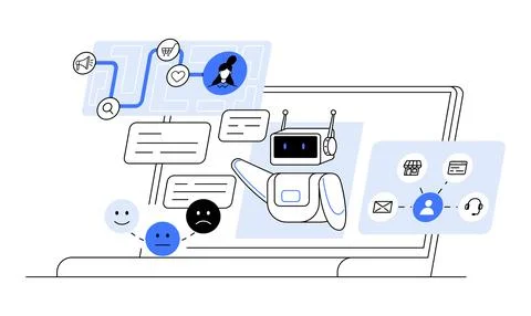 Artificial Intelligence and User Interaction Concept with Chatbot and Icons.. Stockillustratie