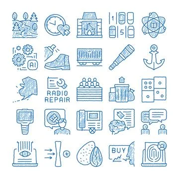 Artificial intelligence and various business related icons Stock Illustration