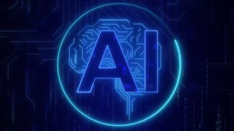 Artificial intelligence animation with blue neon ai brain circuit. Artifici.. Stock Footage 341127798