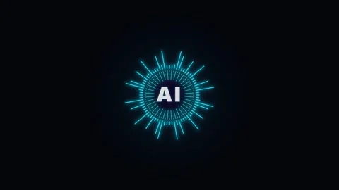 Artificial intelligence animation with glowing digital hud interface technolo Stockbeeldmateriaal 344855503