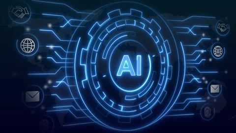 Artificial intelligence animation with world map network data links. Artifi.. Stock Footage 341127834