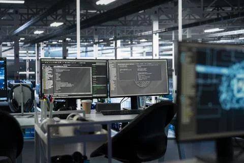 Artificial intelligence app interface on PC monitors in data center 写真素材