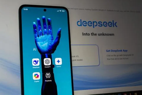 Artificial Intelligence apps, DeepSeek, ChatGPT, Gemini, Copilot, Perplexity Stock Photos