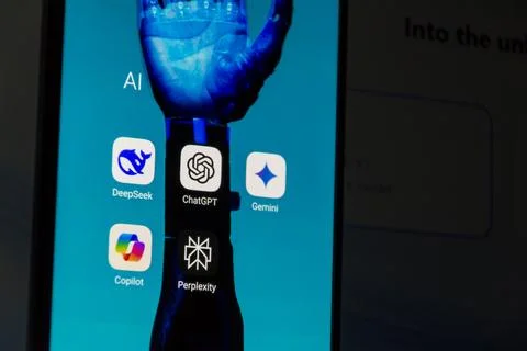 Artificial Intelligence apps, DeepSeek, ChatGPT, Gemini, Copilot, Perplexity Stock Photos