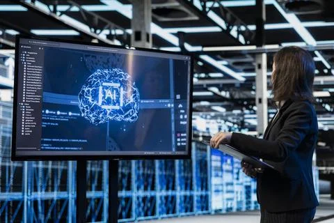 Artificial intelligence AR visualization used by server hub programmer 스톡 사진