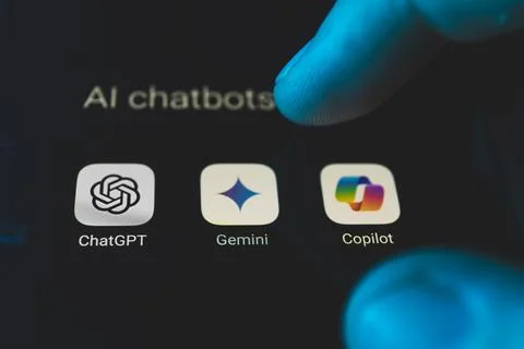 Artificial intelligence assistant language models on smartphone screen. ChatGPT Stock Photos