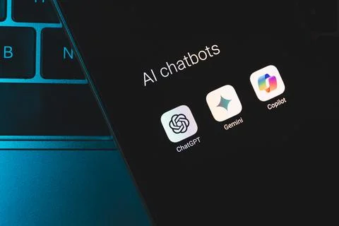 Artificial intelligence assistant language models on smartphone screen. ChatGPT Stock Photos