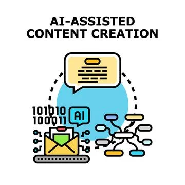 Artificial intelligence assisting content creation vector concept Stock Illustration