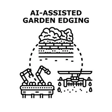 Artificial intelligence assisting garden edging and landscaping process Stock Illustration