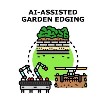 Artificial intelligence assisting garden edging and landscaping process Stock Illustration