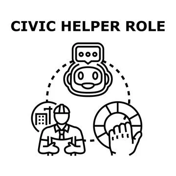 Artificial intelligence assisting human civic helpers イラスト素材