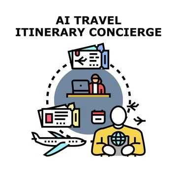Artificial intelligence assisting travel itinerary and concierge services Stock Illustration