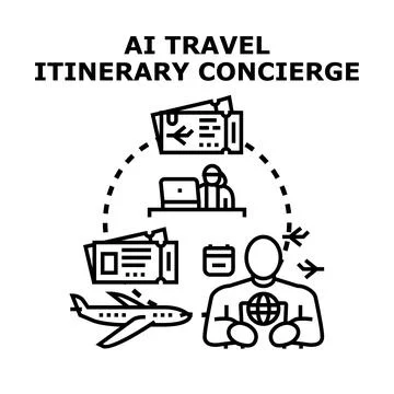 Artificial intelligence assisting travel itinerary and concierge services Stock Illustration
