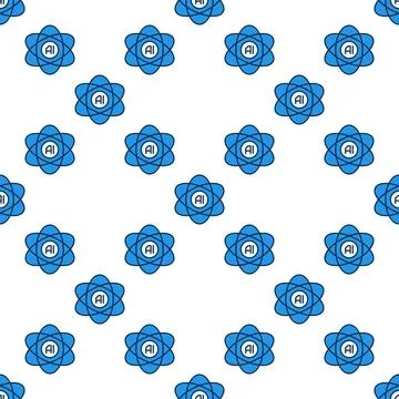 Artificial Intelligence Atom Molecule vector AI colored seamless pattern Illustrazione stock